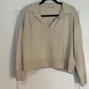 Zara Beige Collared Pullover